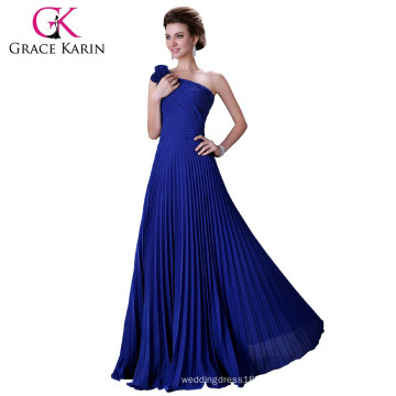 Grace Karin Mulheres Long Chiffon One Shoulder design Blue Vestido de dama de honra CL3467-1